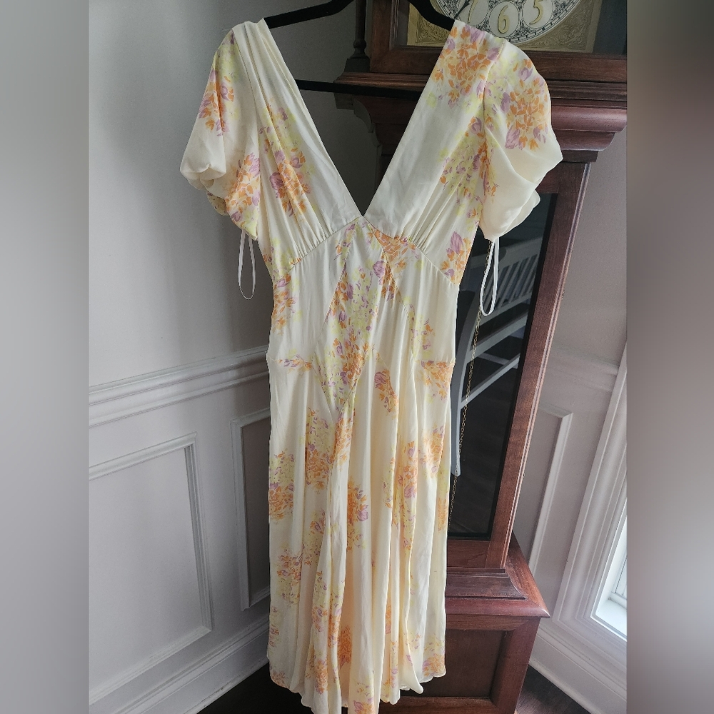 Free People Cream and Orange Floral Midi Dress